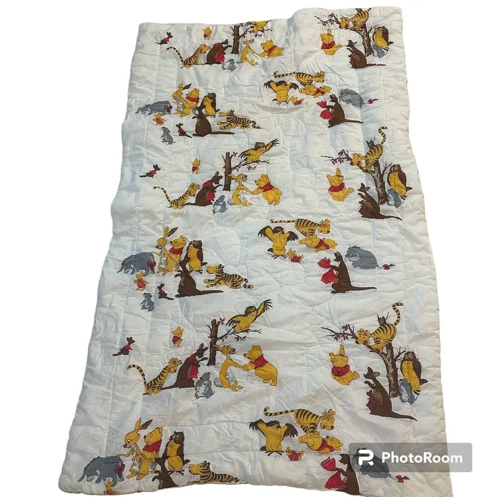 Vintage Winnie the Pooh Friends Comforter Baby Crib Blanket Quilted Thick Sears